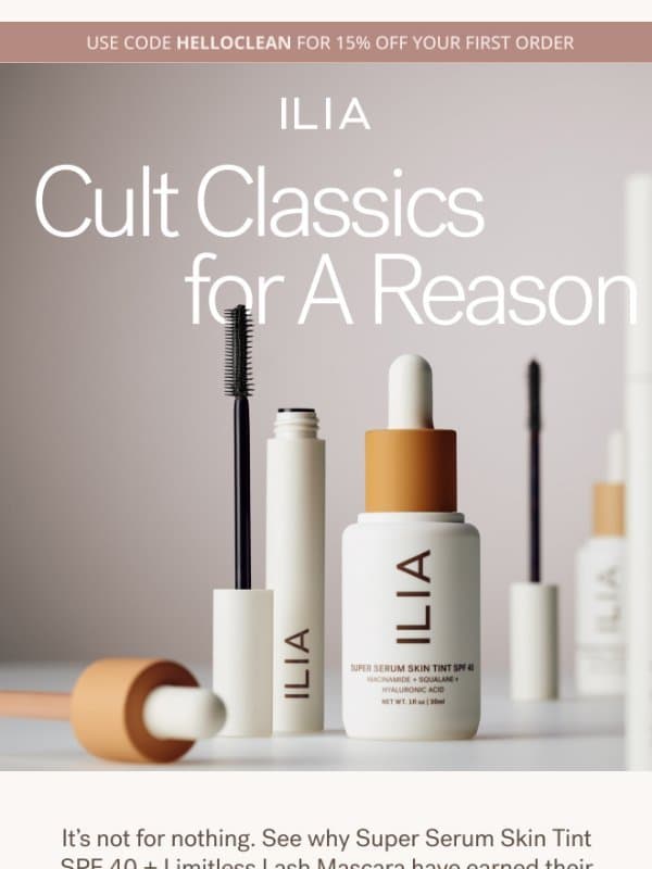 Take 10% off top shelf favorites email from ILIA Beauty