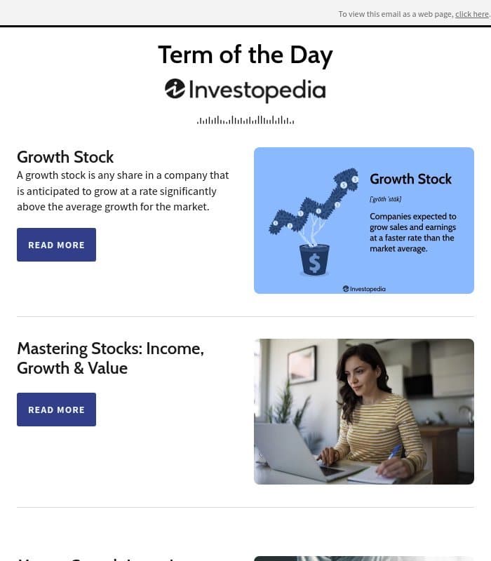 Term of the Day: Growth Stock email from Investopedia