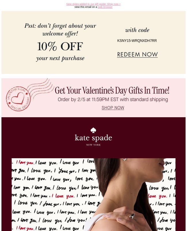 Valentine’s Day gifts under $200 💘💘💘 email from Kate Spade