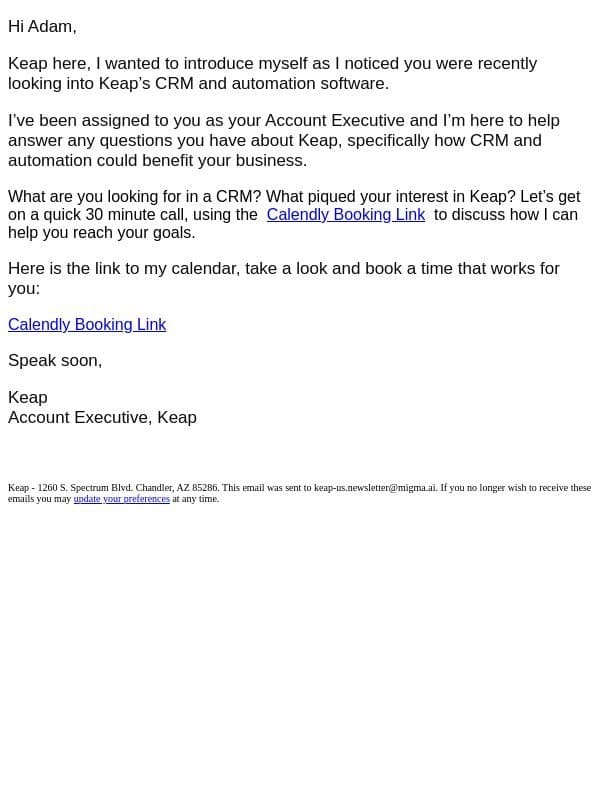 Intro Adam Keap email from Keap