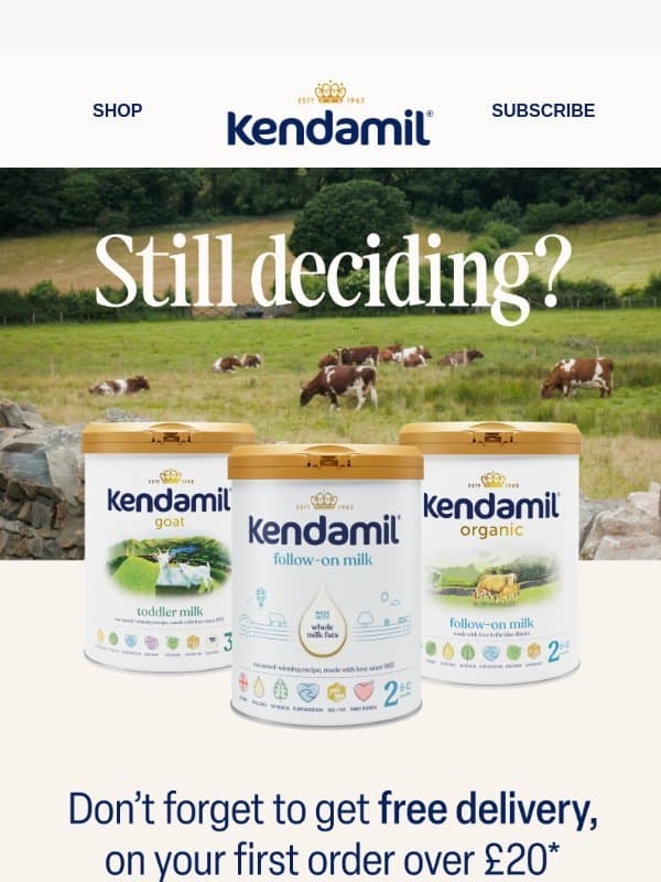 From us to you: Free delivery for your next Kendamil order ๐ email from Kendamil