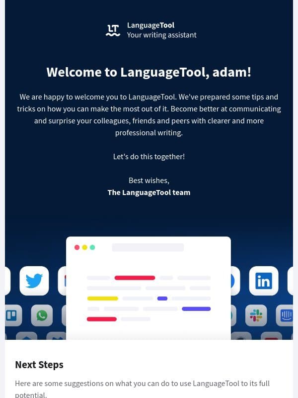Welcome to LanguageTool email from LanguageTool