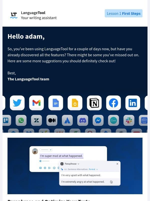 LanguageTool - First Steps email from LanguageTool