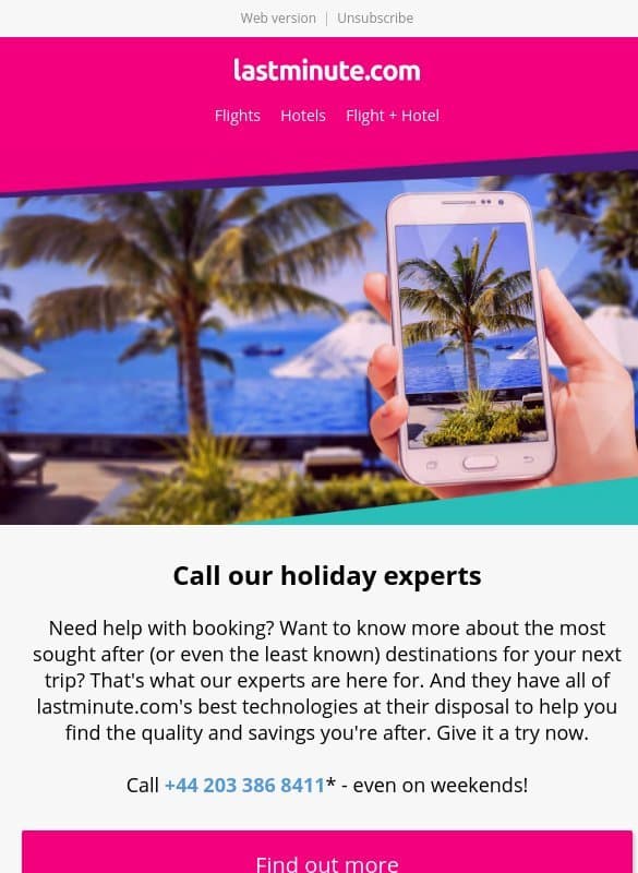 Talk to us about your next trip email from Lastminute.com