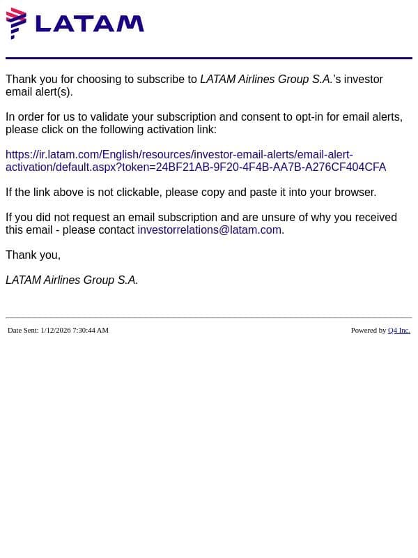 LATAM Airlines Group S.A. Website - Validate Account email from LATAM Airlines