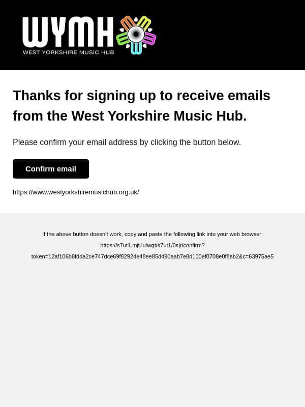 You've signed up to receive information from West Yorkshire Music Hub email from Leeds Libraries