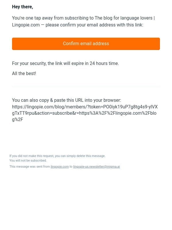 đź“« Confirm your subscription to The blog for language lovers | Lingopie.com email from Lingopie