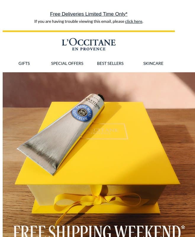 PSA: Hand Creams Ship Free email from L'Occitane