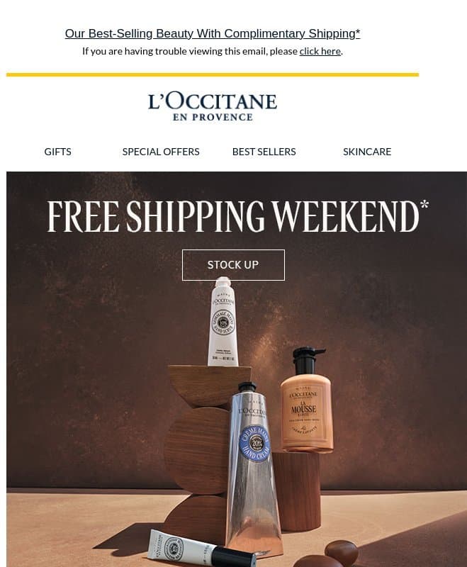 Free Shipping Weekend Is Still On email from L'Occitane