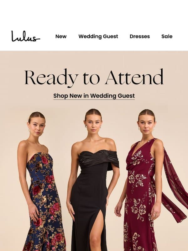 Here Comes the New Wedding Guests Dresses email from Lulus