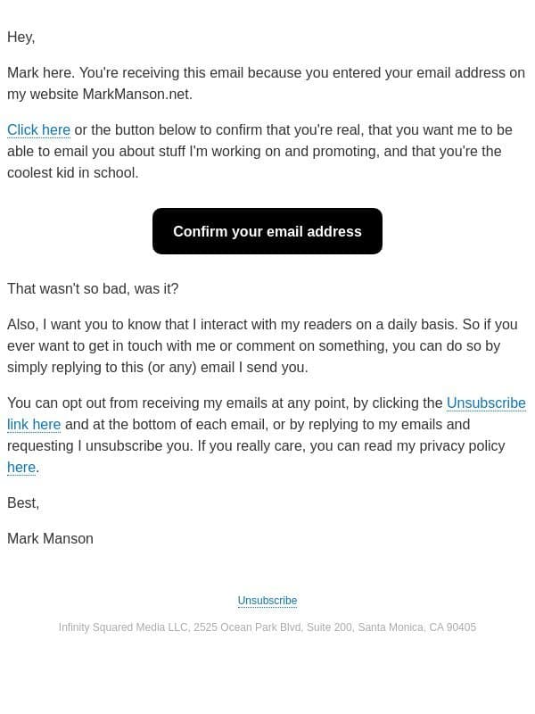 Confirm your email address? email from Mark Manson