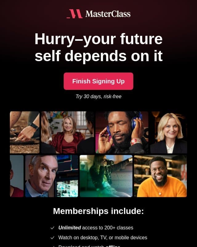 Finish signing up email from MasterClass