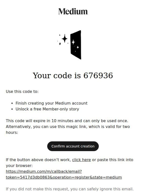 Your login code is 676936 email from Medium.com (psychic & intuitive content creators)