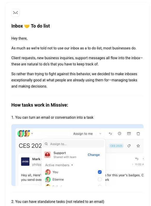 How to use tasks email from Missive