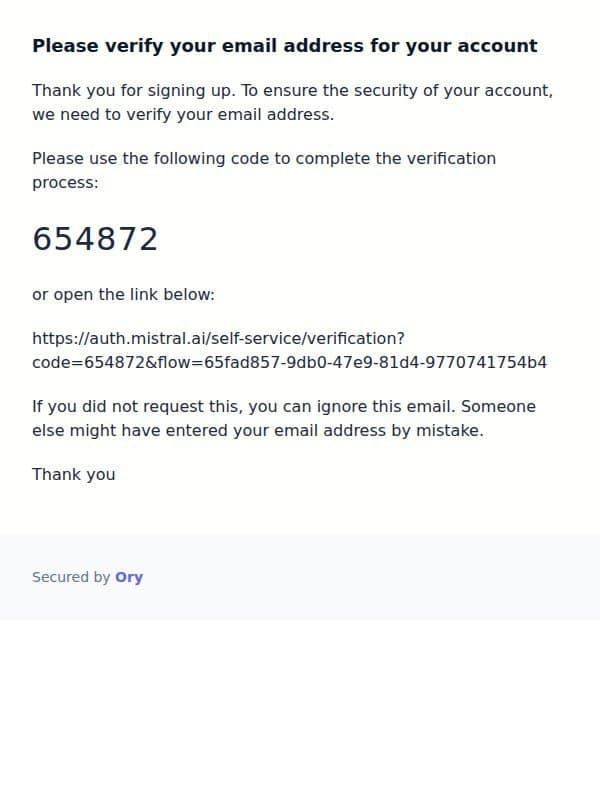 Please verify your email address for your account email from Mistral AI