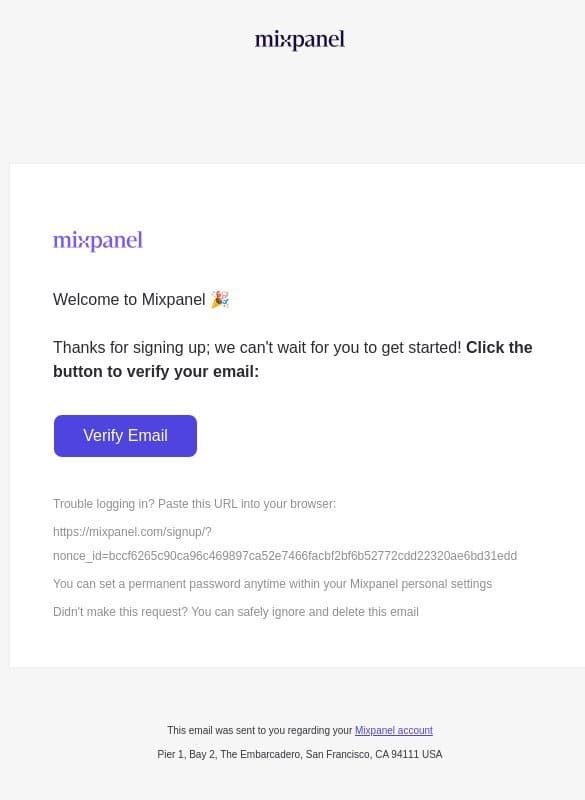 Verify your email to start using Mixpanel email from Mixpanel