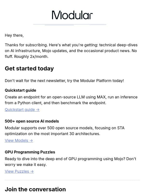 🔥 You're subscribed to the Modular Newsletter! Let's Go! email from Modular