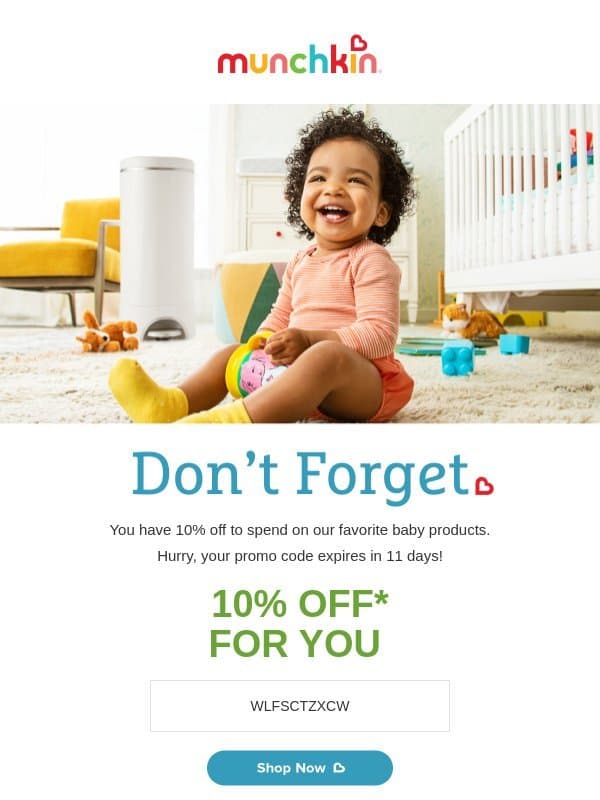 Don't Forget Your 10% Off Code email from Munchkin
