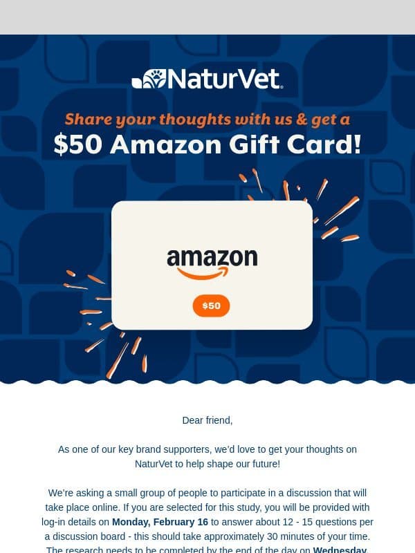 Share your thoughts on NaturVet for $50 email from NaturVet