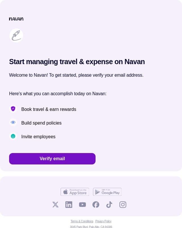 Verify your email in just a few clicks email from Navan