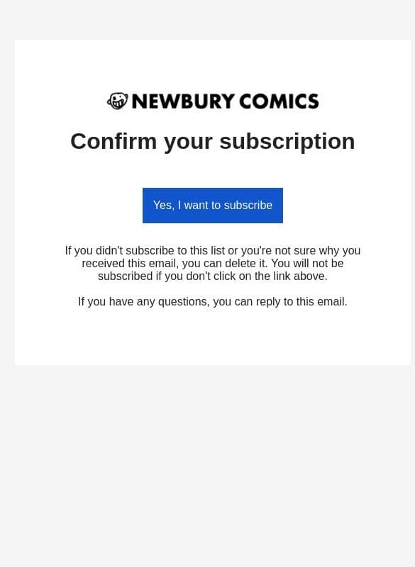 Confirm Your Subscription email from Newbury Comics
