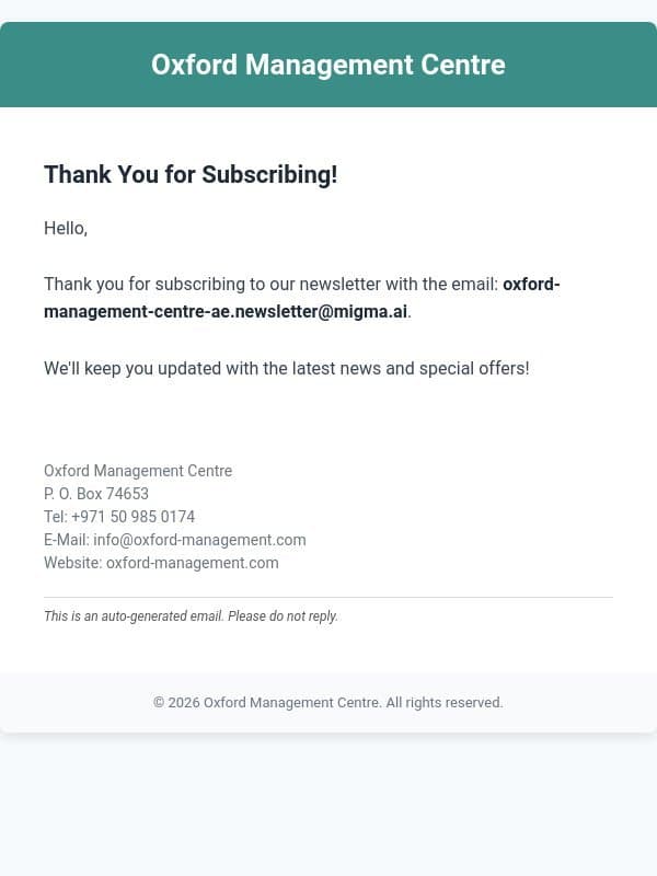 Oxford Management Centre - Subscribe email from Oxford Management Centre