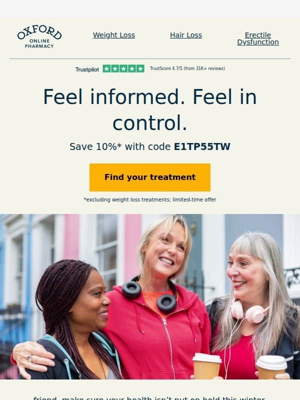 friend, get your treatment in time for Christmas email from Oxford Online Pharmacy