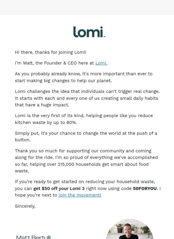 A Letter From Our CEO email from Pela