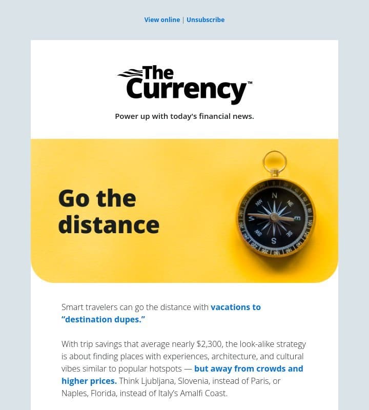 “Dupe” travel saves $2.3K on average 🗺️ email from Personal Capital