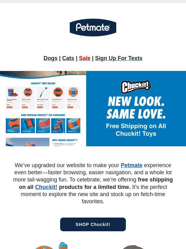 Free Shipping on All Chuckit! Products email from Petmate