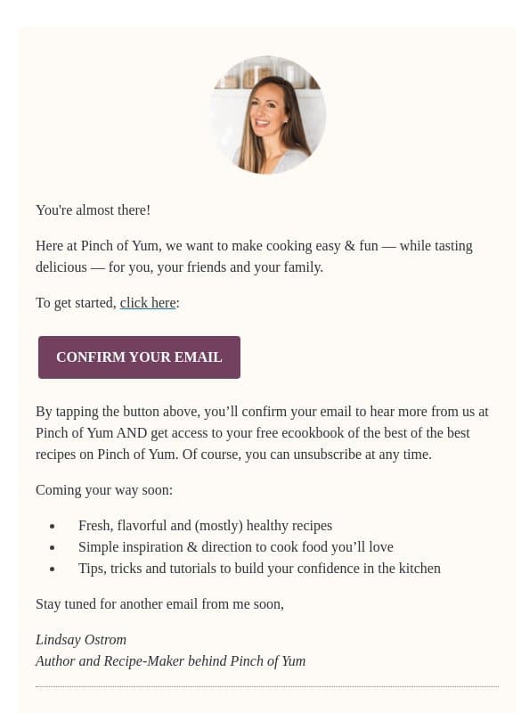 Confirm your subscription to Pinch of Yum (you’ve gotta click inside!) email from Pinch of Yum