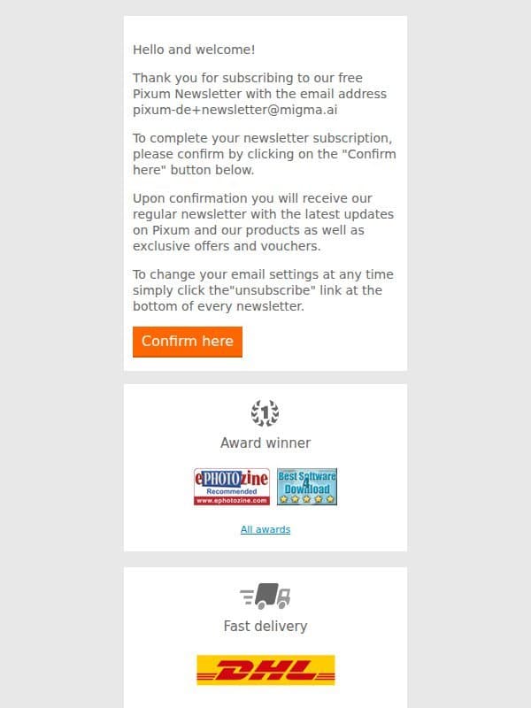 Please confirm your Pixum newsletter subscription email from Pixum