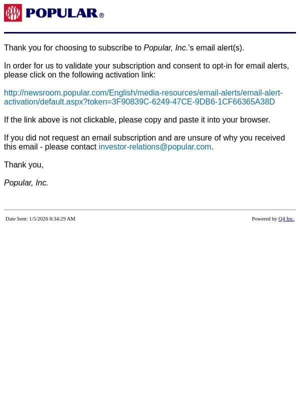 Popular, Inc. Website - Validate Account email from Popular, Inc.