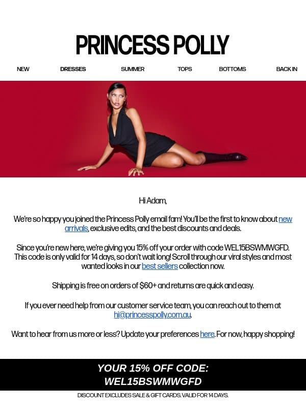 We're so glad you're here! email from Princess Polly