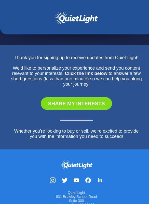 Quick question about your interests email from Quiet Light Brokerage