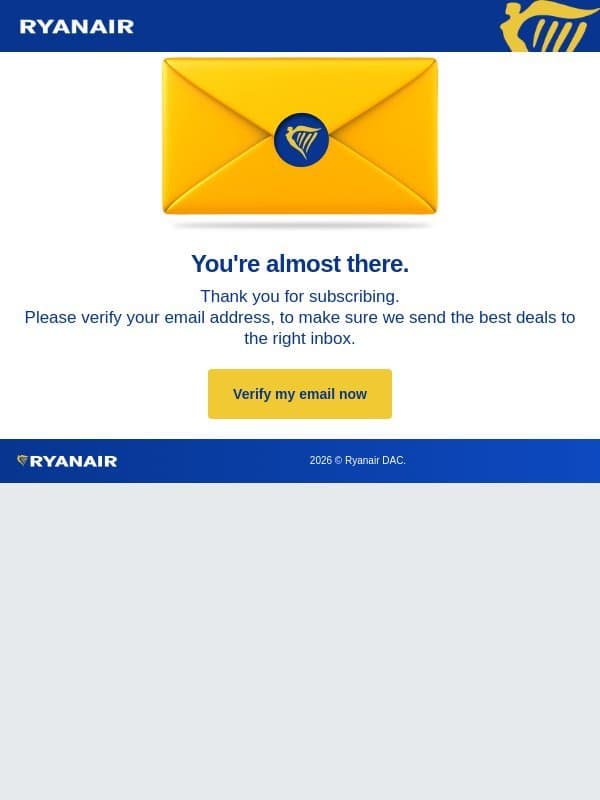 Please verify your email email from Ryanair