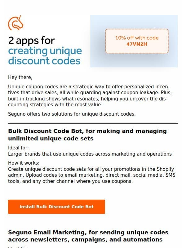 Reduce coupon abuse + drive customer engagement email from Seguno