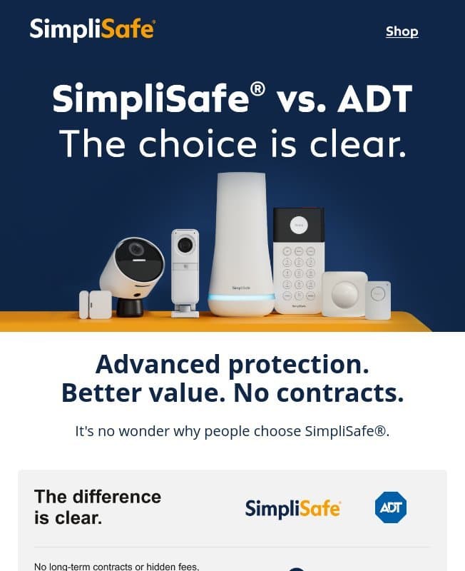 Compare us to ADT. We don’t mind. email from SimpliSafe