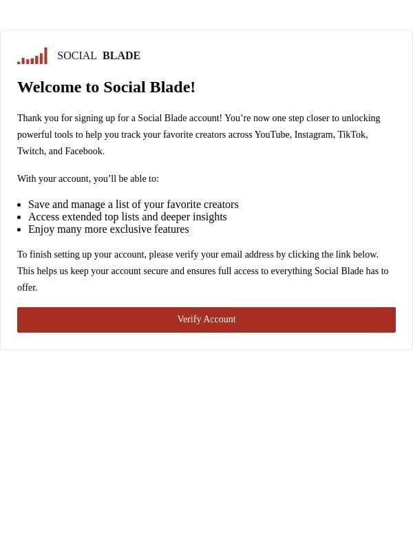 Verify your Social Blade Account email from Social Blade