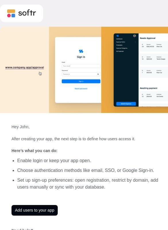 Add users to your app 👥 email from Softr