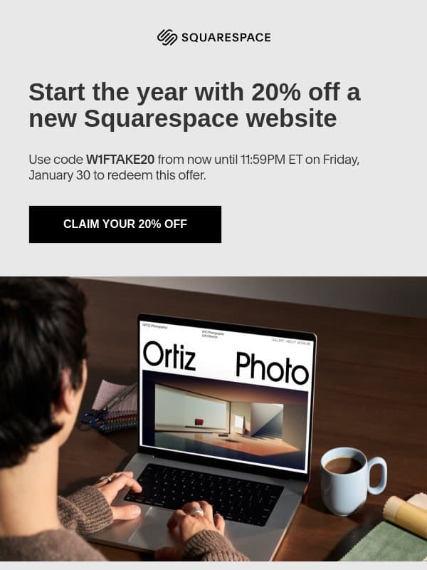 New year, new site: Get 20% off your subscription in 2026 email from Squarespace