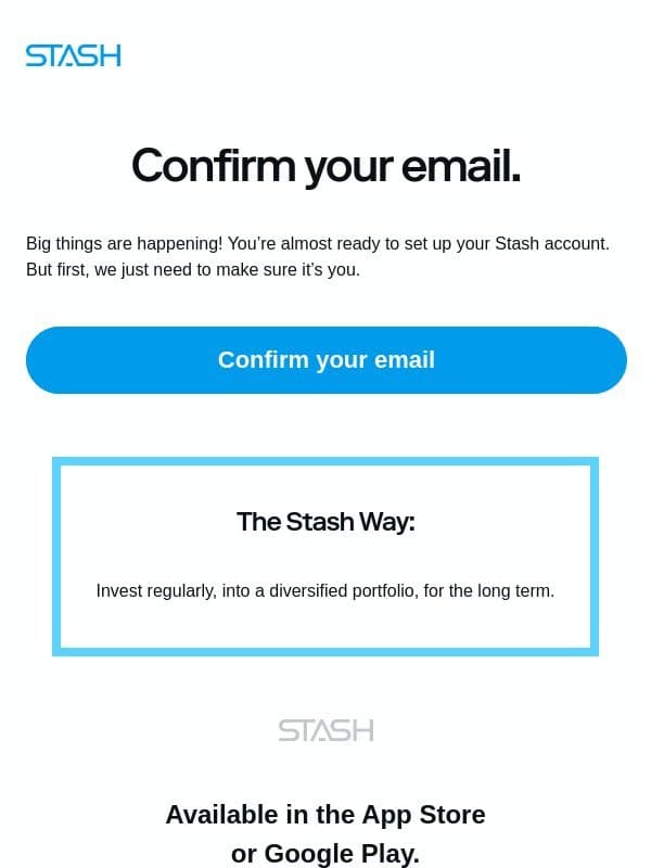 Confirm your email with Stash. email from Stash