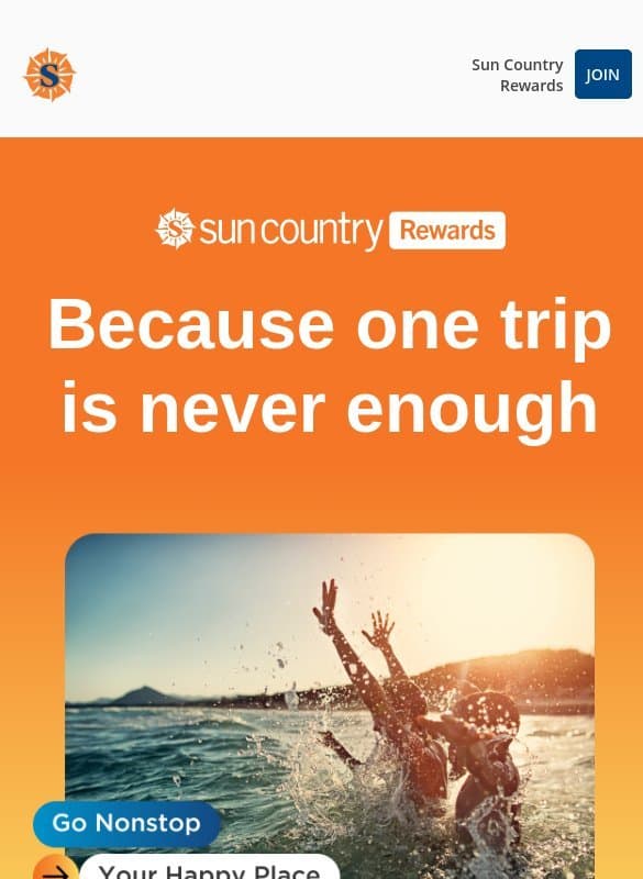 Welcome to Sun Country Rewards email from Sun Country Airlines