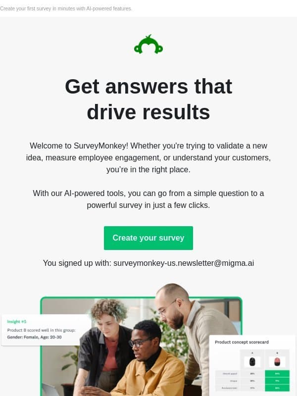 Welcome to SurveyMonkey! Let’s get started. email from SurveyMonkey