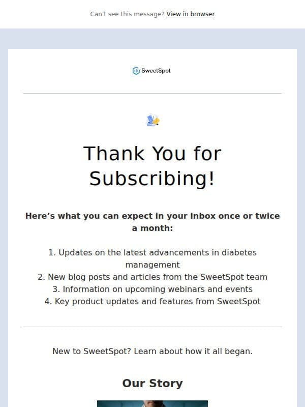 Welcome to the SweetSpot Newsletter email from SweetSpot Health