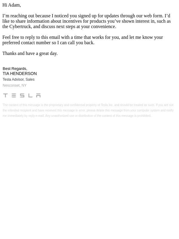 Tesla Interest email from Tesla Energy