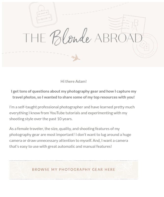 My Top Photography Tips (Plus FREE Editing Guide)! email from The Blonde Abroad