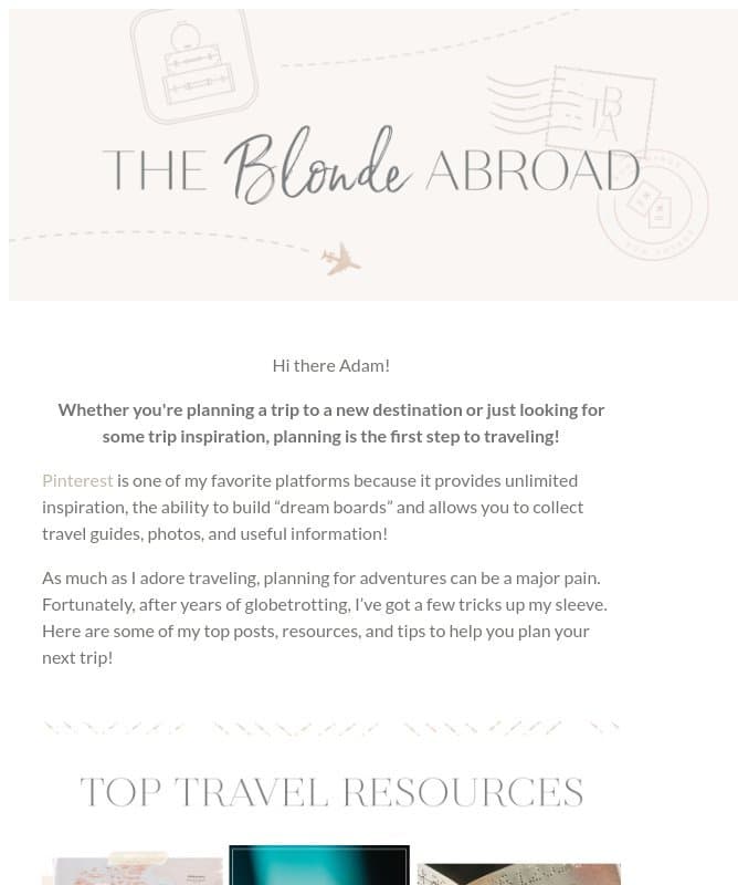 Helpful Travel Planning Resources email from The Blonde Abroad