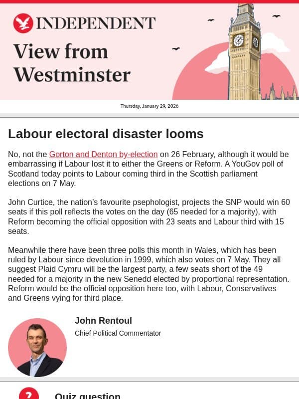 Labour electoral disaster looms email from The Independent