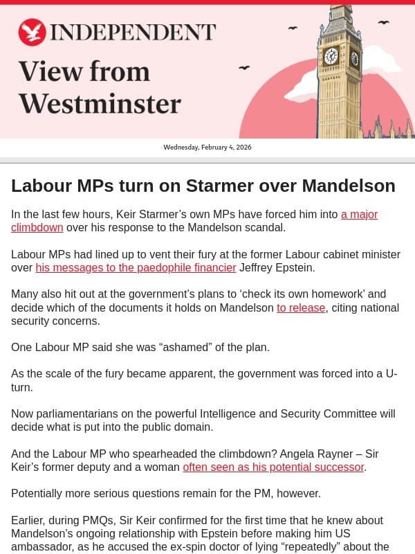 Labour MPs turn on Starmer over Mandelson email from The Independent